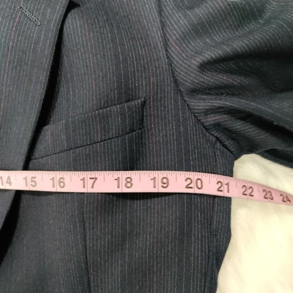 Vintage Yves Saint Laurent Mens Navy Two Piece Suit Striped Blazer Coat 42 - Picture 13 of 16